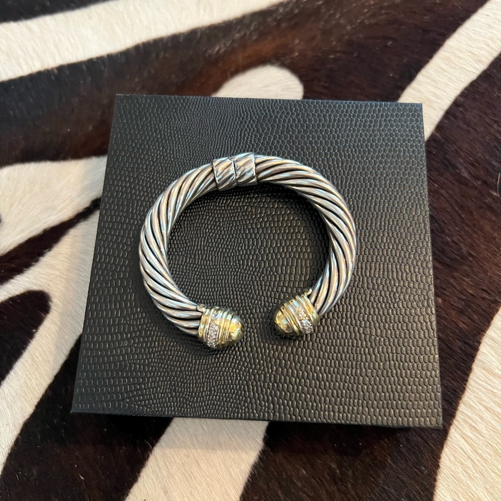 Authentic David Yurman 10mm Silver and Gold with diamonds Classic Cable Bracelet